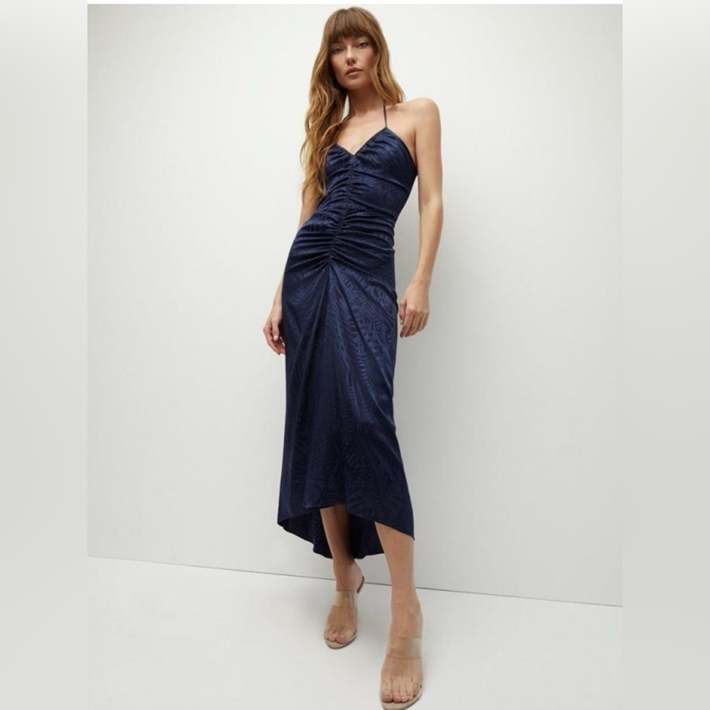 Veronica Beard 
Aldana Embossed Halter Midi-Dress